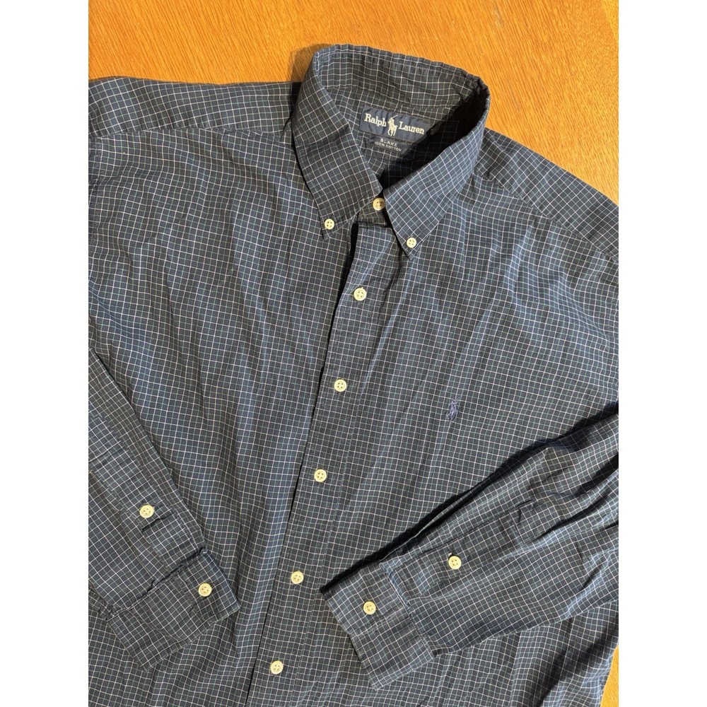 Vintage Polo Ralph Lauren Blake Shirt Mens L Navy Windowpane Check Button‎ Down